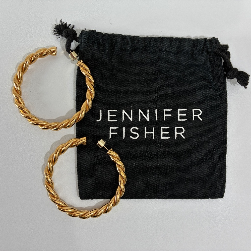 Jennifer Fisher 2.5" Twisted Lilly Hoops Earrings 14K Gold Posts Plated Brass - Picture 7 of 13